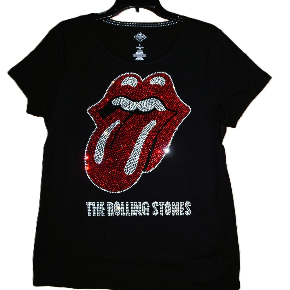 Rolling Stones Vneck rhinestone bling short Sleeved  Shirt XS S  M L XL …